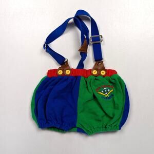 Vintage O Baby Shorts Boys Sz 3-6m Colorblock Suspenders 90s Retro Bubble